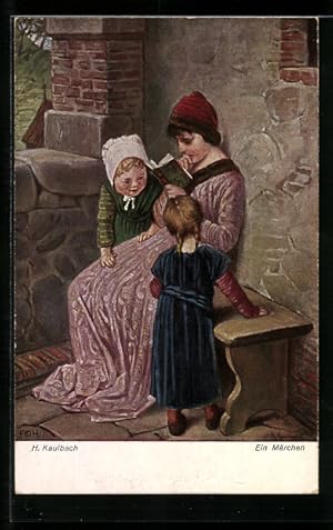 Bild des Verkufers fr Knstler-Ansichtskarte Hermann Kaulbach: Mutter liest ihren Kindern ein Mrchen vor zum Verkauf von Bartko-Reher