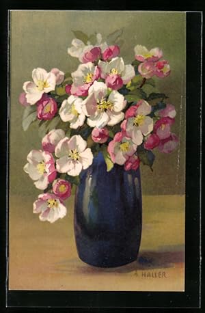 Bild des Verkufers fr Knstler-Ansichtskarte Anna Haller: eine blaue Vase voller Blumen zum Verkauf von Bartko-Reher