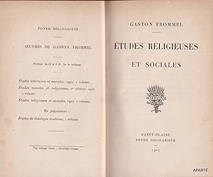 Image du vendeur pour Etudes religieuses et sociales. mis en vente par Apart