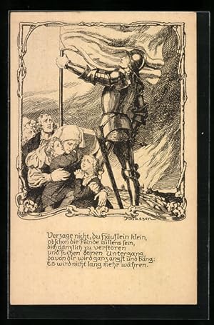 Bild des Verkufers fr Knstler-Ansichtskarte Franz Stassen: Aufrechter Ritter mit Fahne ruft zum Widerstand auf zum Verkauf von Bartko-Reher