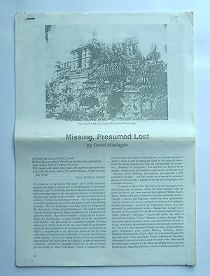 Bild des Verkufers fr Missing, presumed Lost by David Maclagan. Photocopied extract from P.I. zum Verkauf von Roe and Moore