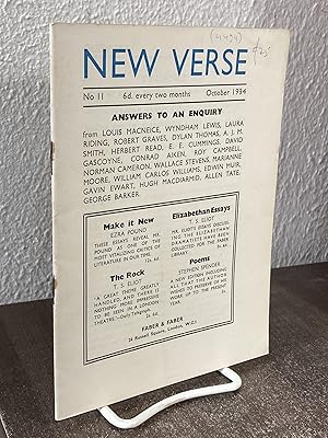 Image du vendeur pour New Verse [No 11, October 1934] - Louis MacNeice; Wyndham Lewis; Laura Riding; Robert Graves; Dylan Thomas; A. J. M. Smith; Herbert Read; E. E. Cummings, David Gascoyne; Conrad Aiken; Roy Campbell; Norman Cameron; Wallace Stevens; Marianne Moore; William Carlos Williams; Edwin Muir; Gavin Ewart; Hugh MacDiarmid; Allen Tate; George Barker mis en vente par Big Star Books