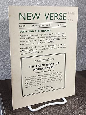 Immagine del venditore per New Verse [No 18, Dec. 1935] - T. S. Eliot; Humphrey Jennings; Louis MacNeice; Rupert Doone; A. J. M. Smith; Dylan Thomas; E. V. Swart; David Gascoyne; Charles Madge; Goeffrey Grigson venduto da Big Star Books