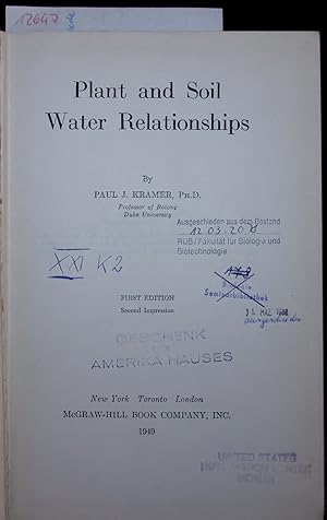 Seller image for Plant and Soil Water Relationships. FIRST EDITION, Second Impression for sale by Antiquariat Bookfarm