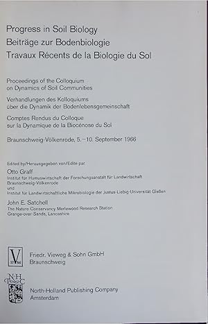 Bild des Verkufers fr Progress in Soil Biology. Proceedings of the Colloquium on Dynamics of Soil Communities, Braunschweig-Vlkenrode, 5.  10. September 1966 zum Verkauf von Antiquariat Bookfarm