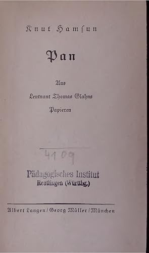 Bild des Verkufers fr Pan. zum Verkauf von Antiquariat Bookfarm