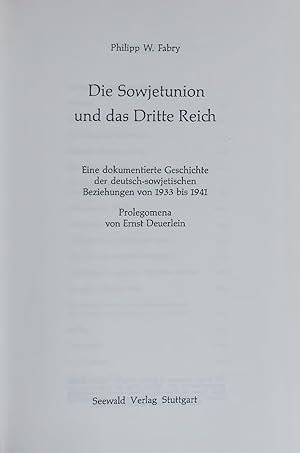 Bild des Verkufers fr Die Sowjetunion und das Dritte Reich. zum Verkauf von Antiquariat Bookfarm