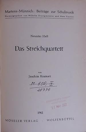 Image du vendeur pour Das Streichquartett. Neuntes Heft mis en vente par Antiquariat Bookfarm