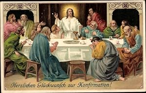 Präge Ansichtskarte / Postkarte Glückwunsch Konfirmation, Jesus, Abendmahl, Apostel