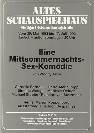Seller image for Programmheft Woody Allen EINE MITTSOMMERNACHTS-SEX-KOMDIE Premiere 29. Mai 1993 Spielzeit 1992 / 93 for sale by Programmhefte24 Schauspiel und Musiktheater der letzten 150 Jahre