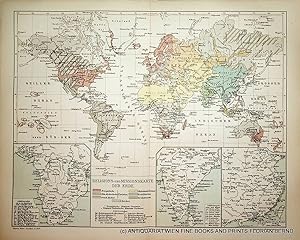 WELTKARTE, Religionen und Missionskarte World map, showing the religions c. 1900