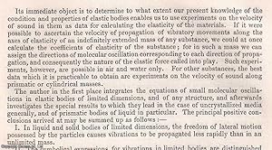 Seller image for The Velocity of Sound in Liquid & Solid Bodies of Limited Dimensions, especially along prismatic Masses of Liquid. An uncommon original article from the British Association for the Advancement of Science Report, 1851. for sale by Cosmo Books