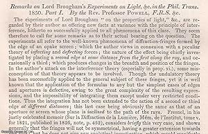 Imagen del vendedor de Remarks on Lord Brougham's Experiments on Light, &c. An uncommon original article from the British Association for the Advancement of Science Report, 1851. a la venta por Cosmo Books