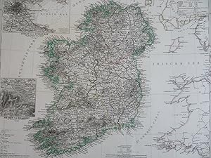 Ireland Dublin Kilarney Lakes Connaught Munster 1866 Petermann detailed map