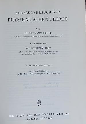 Bild des Verkufers fr KURZES LEHRBUCH DER PHYSIKALISCHEN CHEMIE. zum Verkauf von Antiquariat Bookfarm