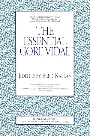 Imagen del vendedor de The Essential Gore Vidal (Advance Uncorrected Proof) a la venta por Whitledge Books