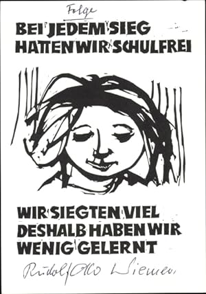 Künstler Ansichtskarte / Postkarte H. Dirx, Lyriker Rudolf Otto Wiemer, Holzschnitt, Folge, Autog...