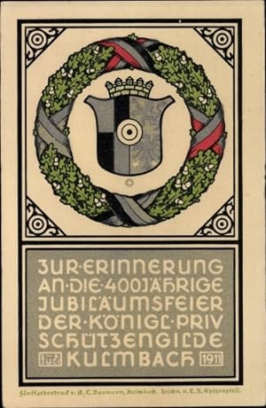 Ganzsache Wappen Ansichtskarte / Postkarte Kulmbach in Oberfranken, 400-jährige Jubiläumsfeier Kö...