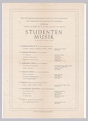 Programm Studentenmusik Johannes Gutenberg-Universität Mainz 1946 Dr. E. Laaff