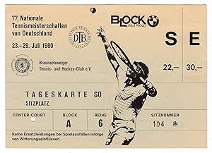 Eintrittskarte DTB 1990 Nationale Tennismeisterschaften Braunschweiger Tennis- und Hockey-Club e.V.