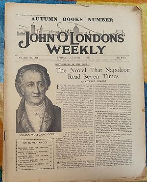 Imagen del vendedor de John O'London's Weekly Friday October 13, 1939 a la venta por Shore Books