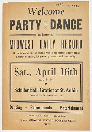 Welcome Party and Dance in honor of Midwest Daily Record. The only paper in the middle west suppo...