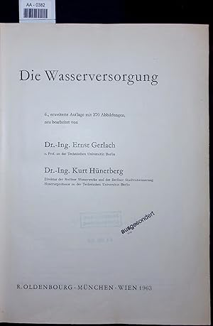 Bild des Verkufers fr Die Wasserversorgung. zum Verkauf von Antiquariat Bookfarm