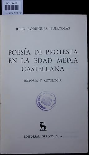 Image du vendeur pour POESIA DE PROTESTA EN LA EDAD MEDIA CASTELLANA. mis en vente par Antiquariat Bookfarm