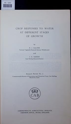 Immagine del venditore per CROP RESPONSES TO WATER AT DIFFERENT STAGES OF GROWTH. Research Review No. 2 venduto da Antiquariat Bookfarm