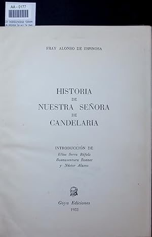 Seller image for HISTORIA DE NUESTRA SENORA DE CANDELARIA. for sale by Antiquariat Bookfarm