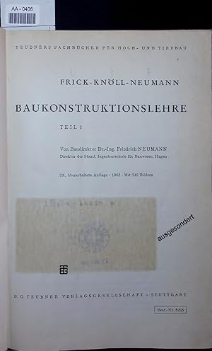 Imagen del vendedor de BAUKONSTRUKTIONSLEHRE. TEIL 1. 23., berarbeitete Auflage   1963 a la venta por Antiquariat Bookfarm