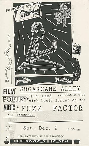 Bild des Verkufers fr Komotion Pictures: Sugar Cane Alley (Original flyer for a 1989 film screening at San Francisco's Klub Komotion, with poetry by Q.R. Hand accompanied by Lewis Jordan on sax, and music by Fuzz Factor) zum Verkauf von Royal Books, Inc., ABAA