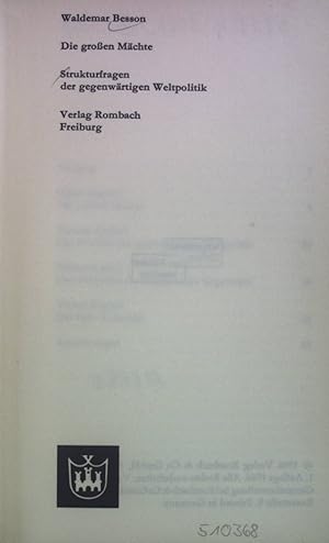 Seller image for Die groen Mchte: Strukturfragen der gegenwrtigen Weltpolitik. for sale by books4less (Versandantiquariat Petra Gros GmbH & Co. KG)