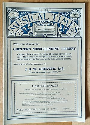 Bild des Verkufers fr The Musical Times September 1943 No.1207 / Harvey Grace "Sight-Singing: Summary" / W Gillies Whittaker "A Problem" / Patric Stevenson "On Liking What You Know" / Gerald M Cooper "The Chronology of Purcell's Works" / London Concerts zum Verkauf von Shore Books