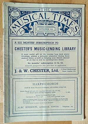 Seller image for The Musical Times September 1944 No.1219 / 36 pages. Henry Joseph Wood March 3,1969 - August 19, 1944 / Edwin Evans "Then and Now" / Music in the Provinces for sale by Shore Books