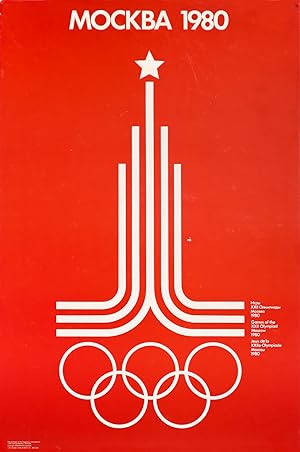 1980 Moscow Olympic Poster, Red Logo on White Background (On Cardboard)