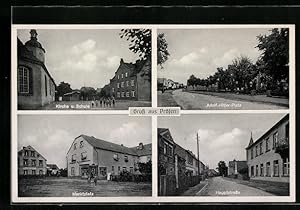 Ansichtskarte Prösen, Platz, Kirche und Schule, Marktplatz, Hauptstrasse
