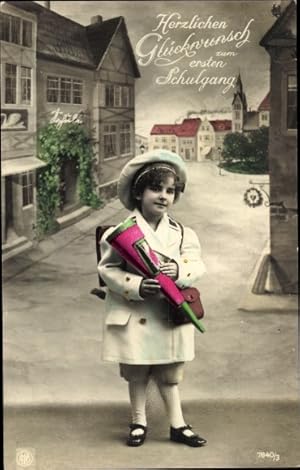 Ansichtskarte / Postkarte Glückwunsch Einschulung, Zucktertüte, Kleines Mädchen, NPG 7940 3
