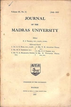 Seller image for Journal of the Madras University Vol. IX, No. 3 for sale by Majestic Books