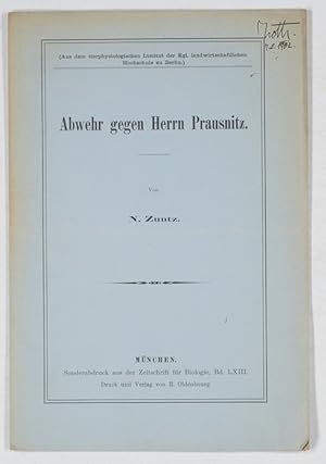 Bild des Verkufers fr Abwehr gegen Herrn Prausnitz. zum Verkauf von Antiq. F.-D. Shn - Medicusbooks.Com