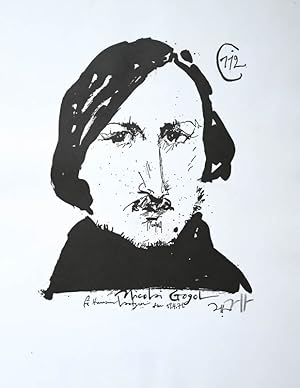 Lithographie (Strichätzung) mit Monogramm-Signatur in Bleistift. Nicolai Gogol.