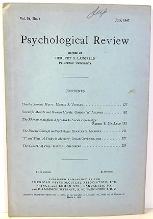 Bild des Verkufers fr Psychological Review Vol. 54, No. 4 - July 1947 zum Verkauf von Evolving Lens Bookseller