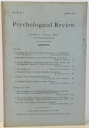 Seller image for Psychological Review Vol. 70, No. 1 - January 1963 for sale by Evolving Lens Bookseller