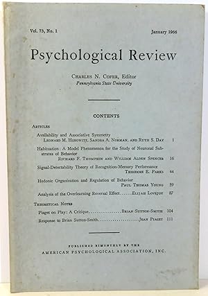 Immagine del venditore per Psychological Review Vol. 73, No. 1 - January 1966 venduto da Evolving Lens Bookseller