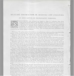 Bild des Verkufers fr Military Instruction In Schools And Colleges: An Open Letter By Ex-President Harrison zum Verkauf von Legacy Books II