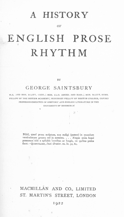 Seller image for A History of English Prose Rhythm. for sale by Eaglestones