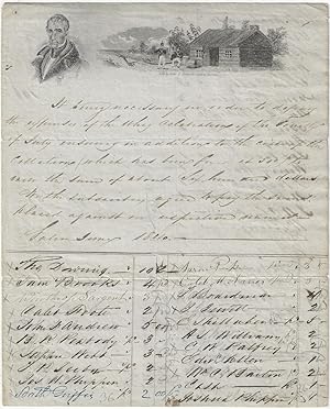 1840 - An illustrated letter sheet listing subscribers who have pledged money for the annual Whig...