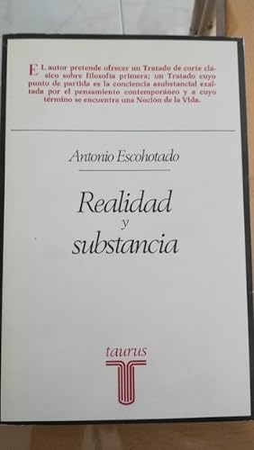 Imagen del vendedor de REALIDAD Y SUBSTANCIA a la venta por Librería Páramo