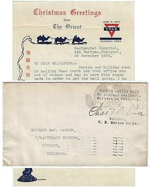 1936 - Christmas Greetings letter from the 4th Marine Regiment in Shanghai that bears two uncommo...