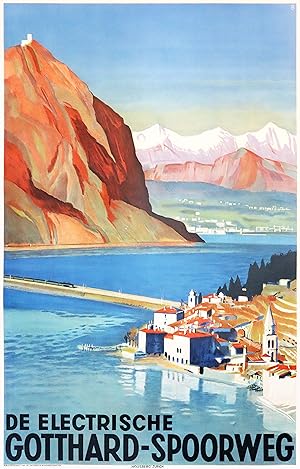 1935 Original Swiss Art Deco Railway Poster, De Electrische Gotthard